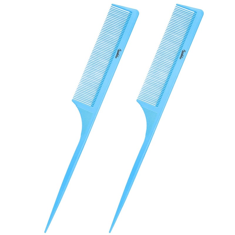 Kunihiko Rat Tail Comb 2Pcs Rat Tail Combs for Women, Fine Tooth Parting Tip Carbon Fiber Root Teasing Anti Static Combs for Styling (2Pcs Blue) - Image 1